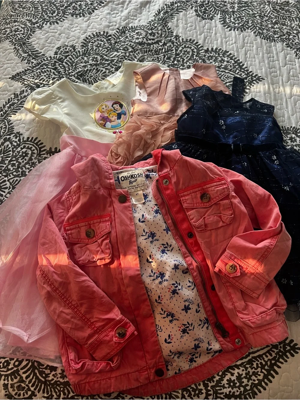OshKosh jacket plus 3 dresses in different sizes bundle
